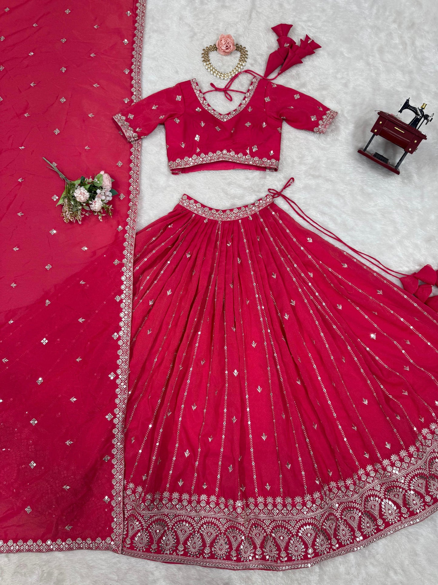 Shimmer Silk Thread & Sequence Work Wedding Lehenga Choli