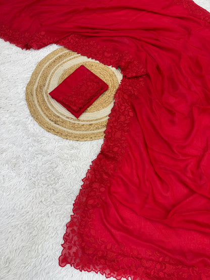 Premium Chiffon Orgenza Viscoss Embroidered Work Saree