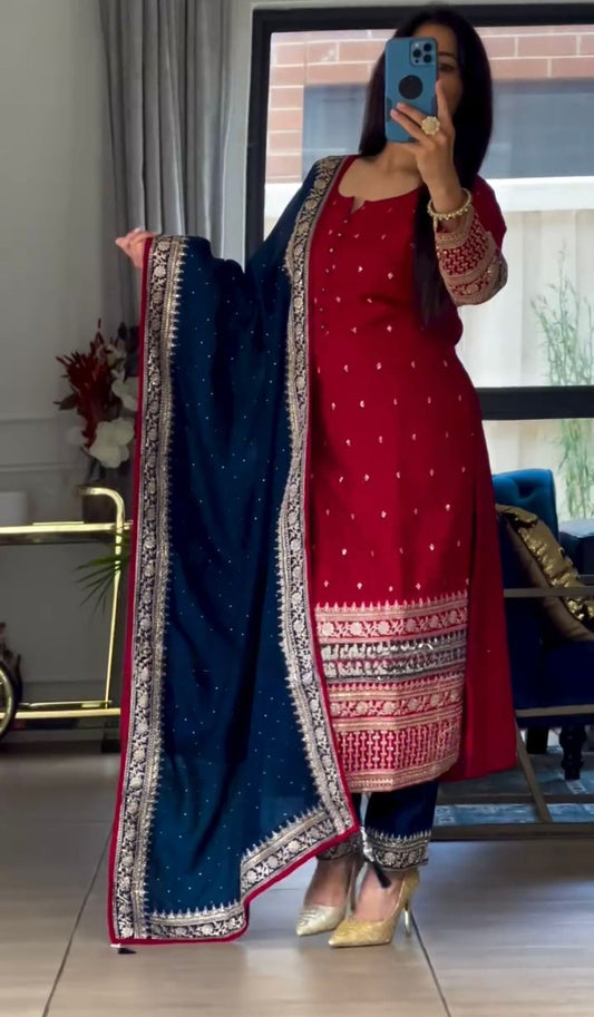 EID SPECIAL PRETTY LOOK SEQUENCE WORK TOP SET WITH DUPATTA
