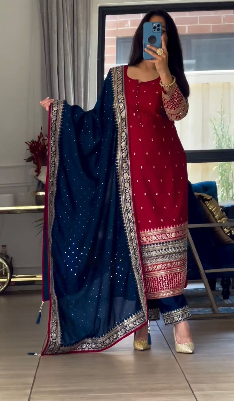 EID SPECIAL PRETTY LOOK SEQUENCE WORK TOP SET WITH DUPATTA