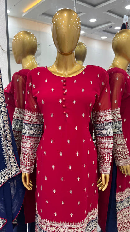 EID SPECIAL PRETTY LOOK SEQUENCE WORK TOP SET WITH DUPATTA