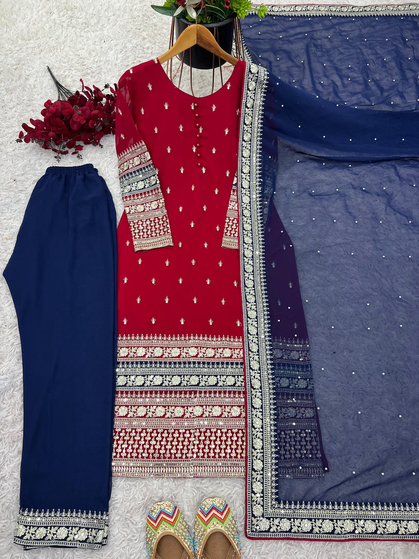 EID SPECIAL PRETTY LOOK SEQUENCE WORK TOP SET WITH DUPATTA