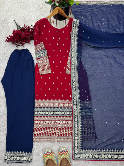 EID SPECIAL PRETTY LOOK SEQUENCE WORK TOP SET WITH DUPATTA