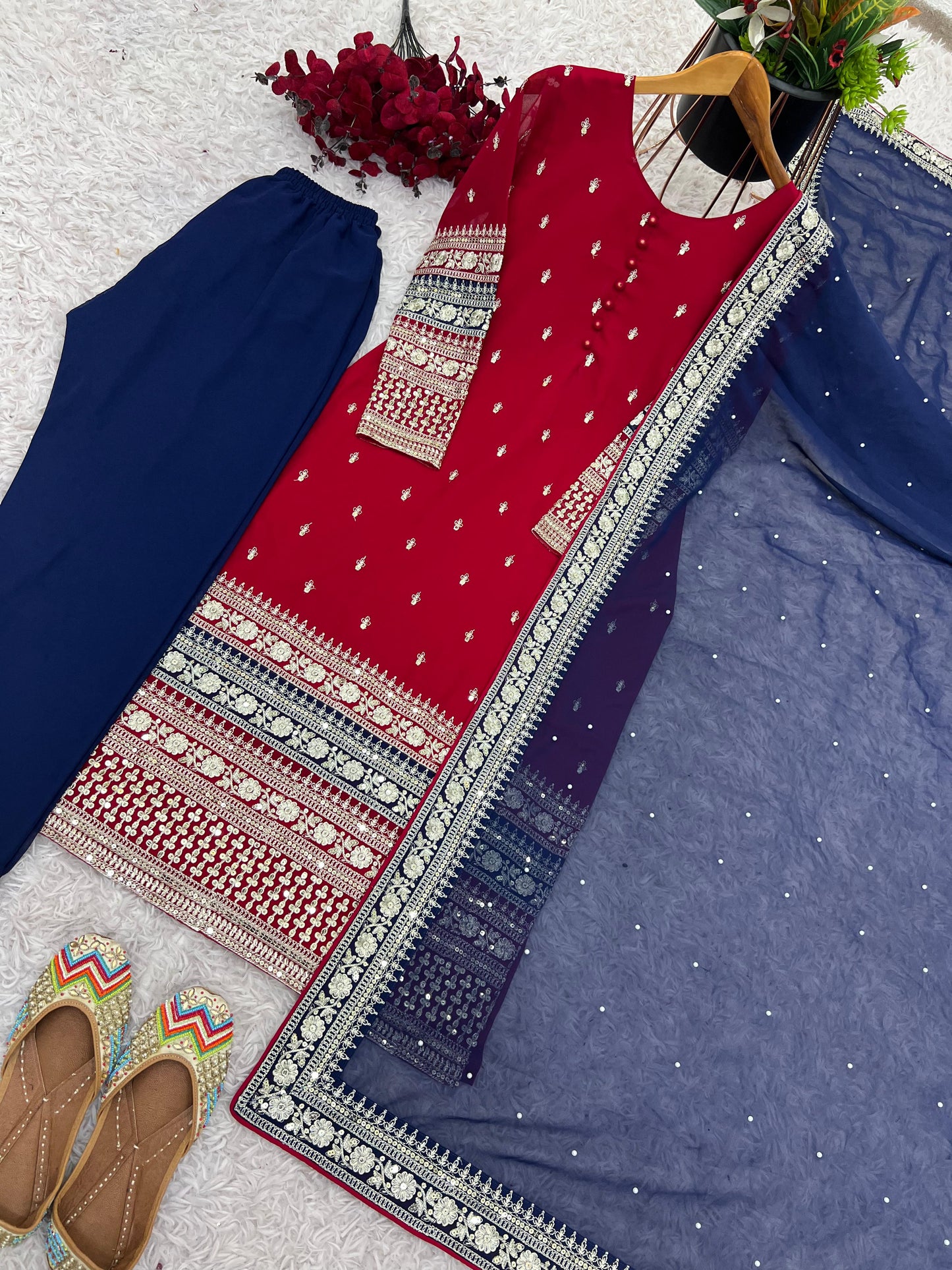 EID SPECIAL PRETTY LOOK SEQUENCE WORK TOP SET WITH DUPATTA