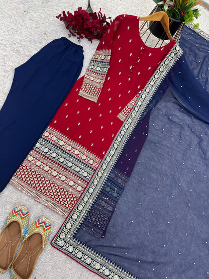EID SPECIAL PRETTY LOOK SEQUENCE WORK TOP SET WITH DUPATTA