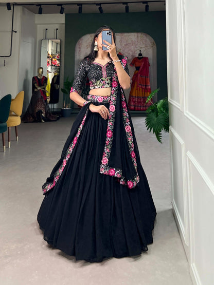 ENCHANTED EVENINGS: GEORGETTE LEHENGA CHOLI ADORNED WITH SEQUINS AND DELICATE EMBROIDERY