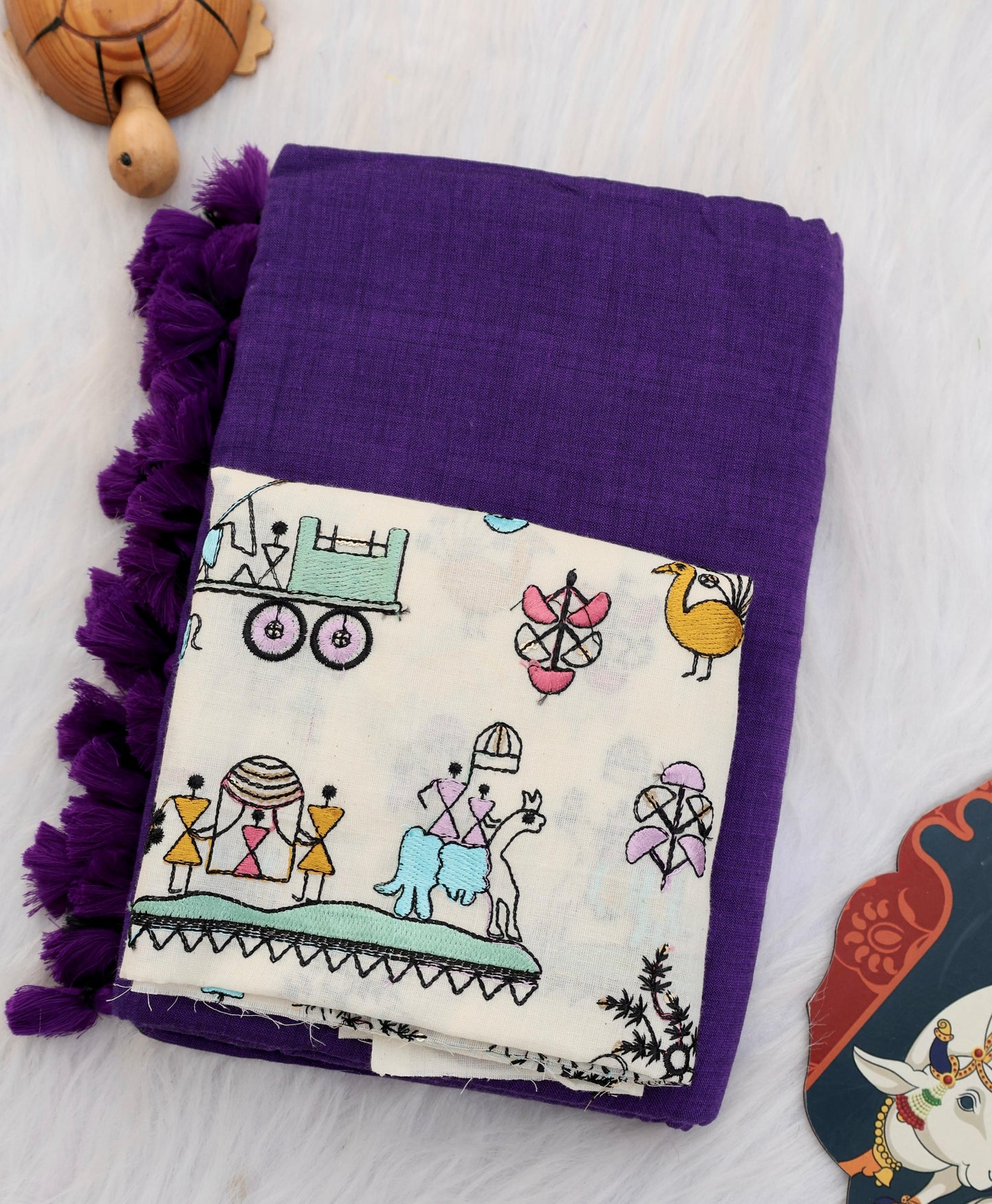 Khadi Cotton Colourful Saree With Designer Printed Blouse