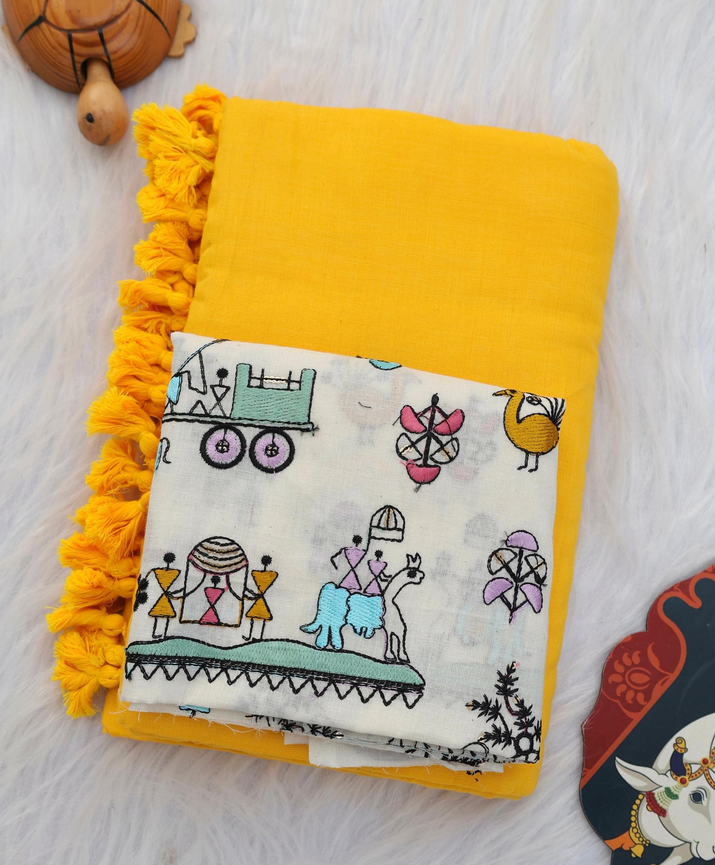 Khadi Cotton Colourful Saree With Designer Printed Blouse