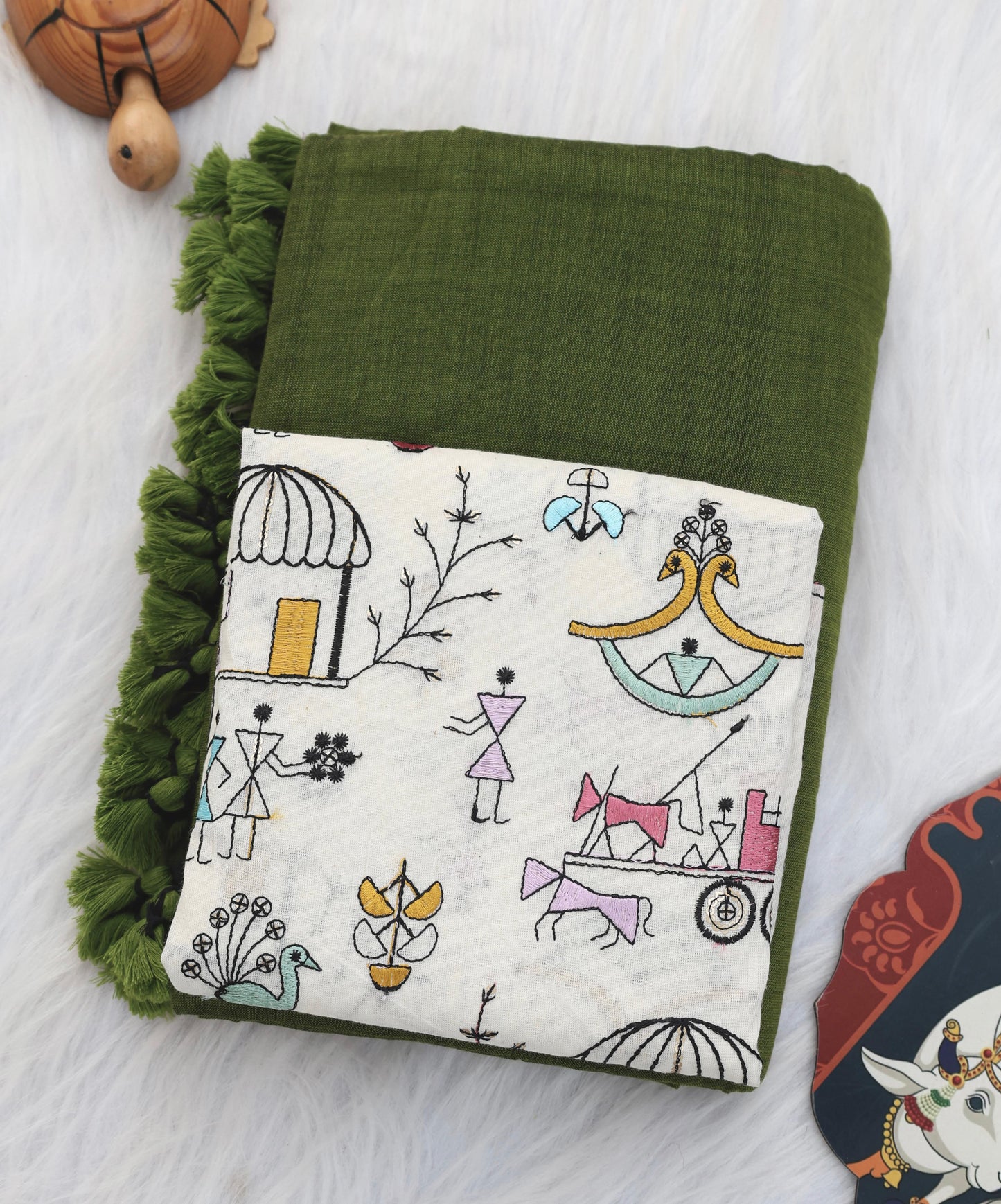 Khadi Cotton Colourful Saree With Designer Printed Blouse