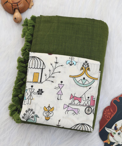 Khadi Cotton Colourful Saree With Designer Printed Blouse