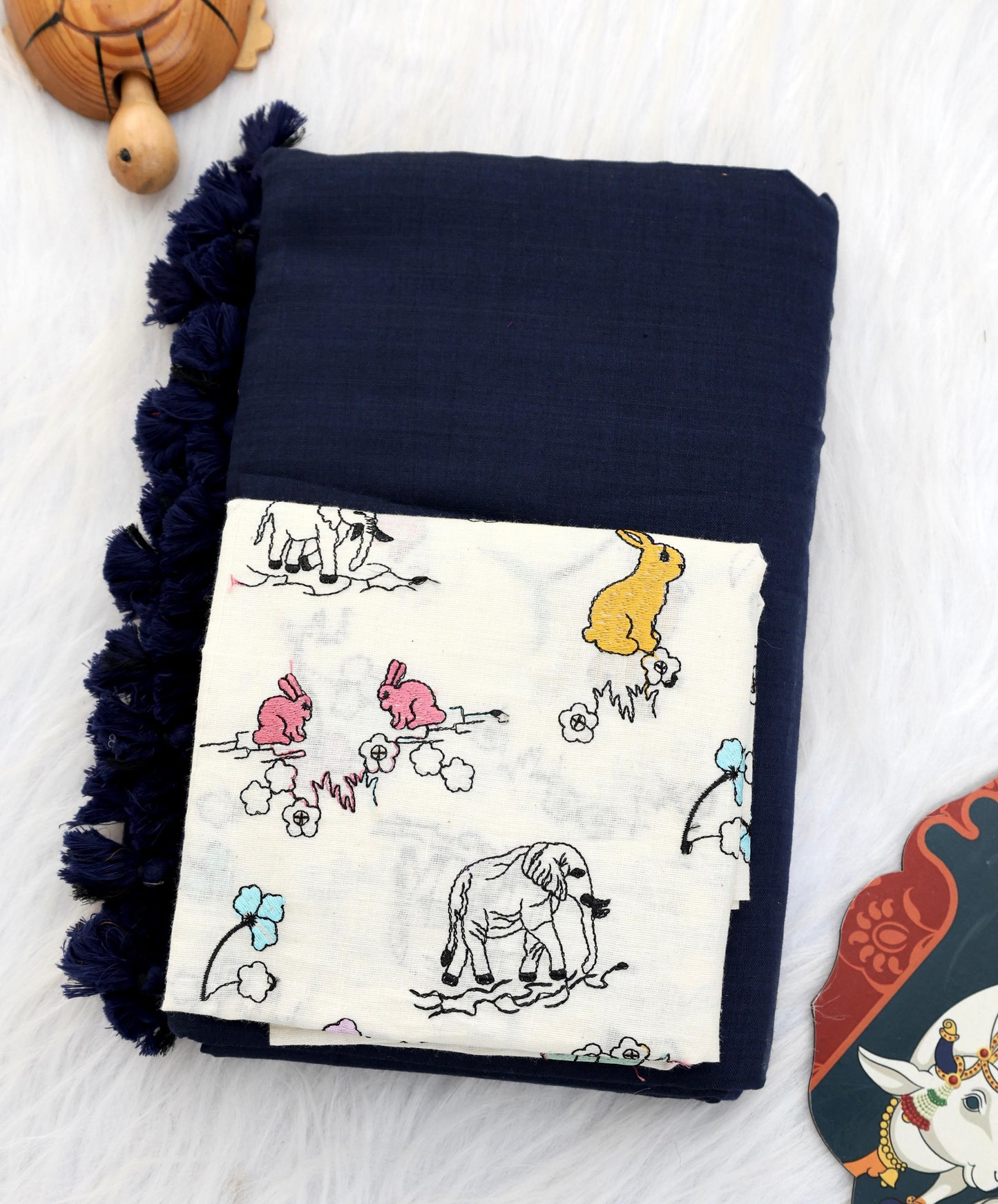 Khadi Cotton Colourful Saree With Designer Printed Blouse