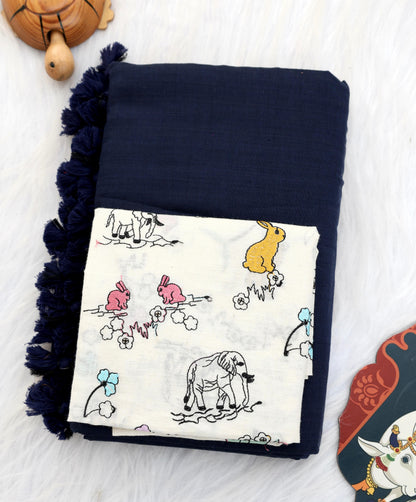 Khadi Cotton Colourful Saree With Designer Printed Blouse