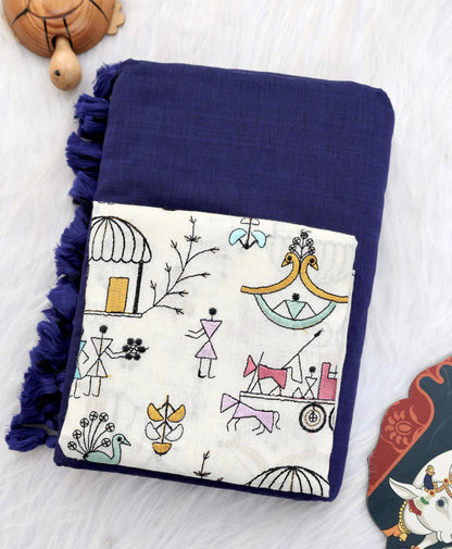 Khadi Cotton Colourful Saree With Designer Printed Blouse