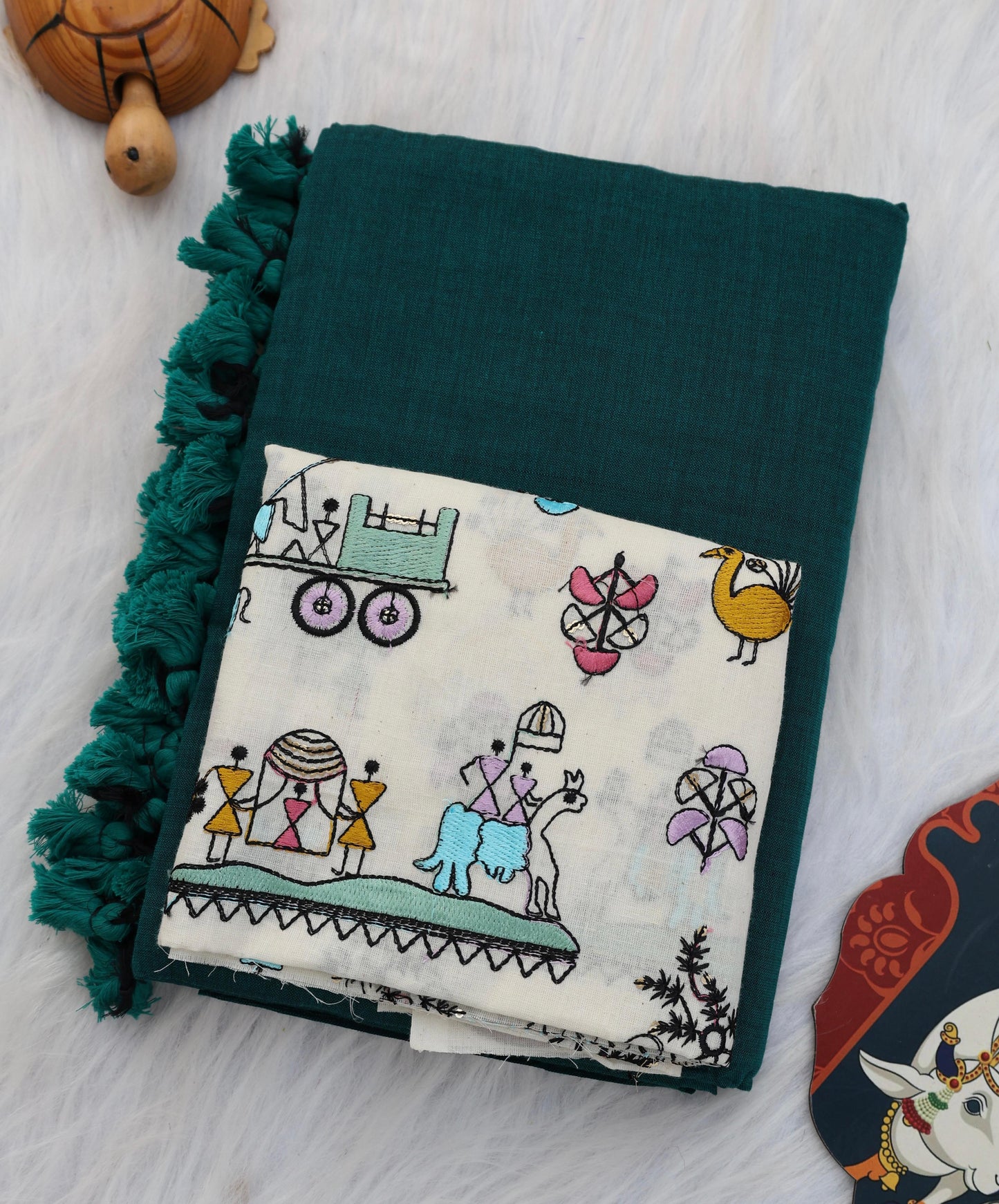 Khadi Cotton Colourful Saree With Designer Printed Blouse