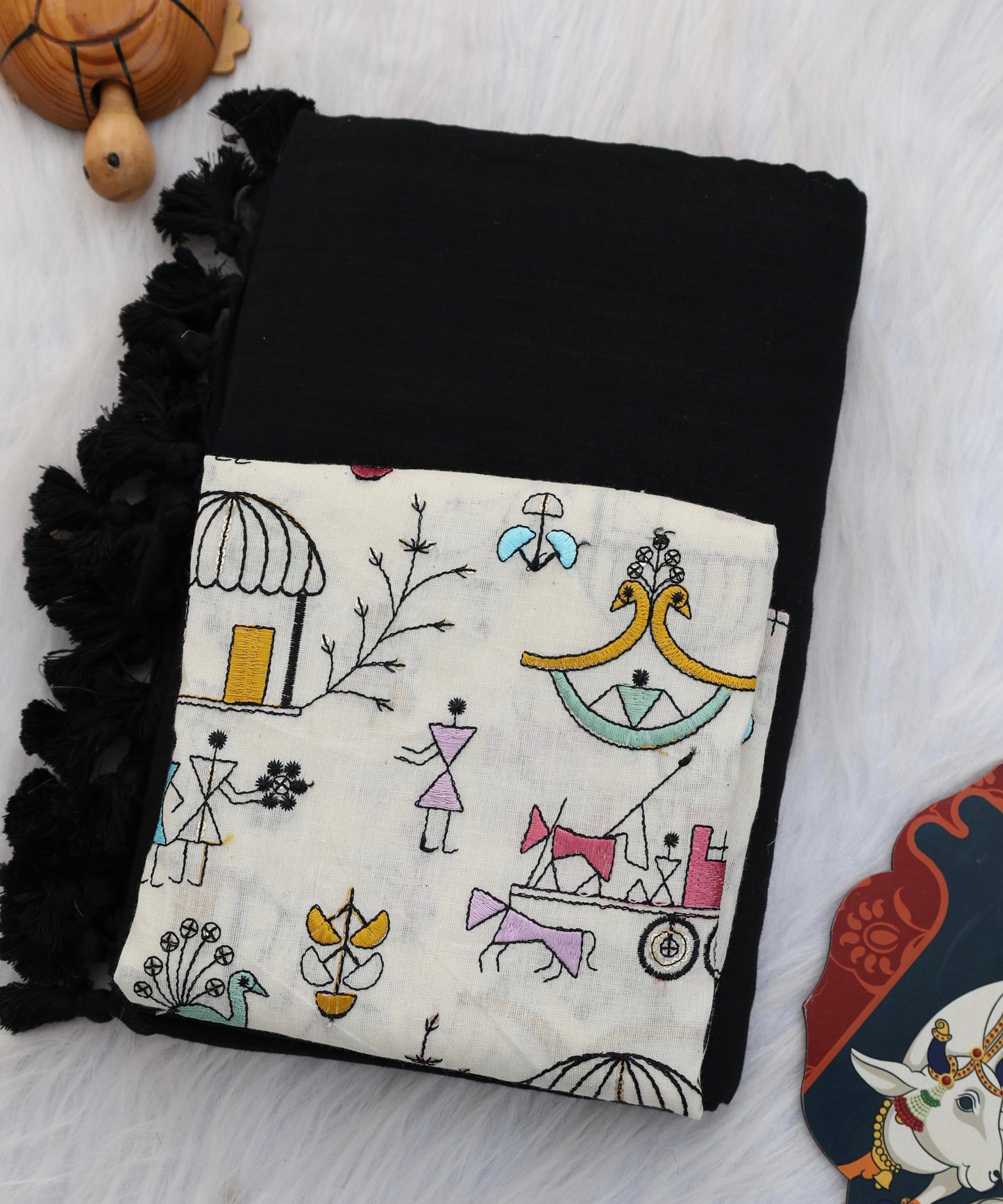 Khadi Cotton Colourful Saree With Designer Printed Blouse
