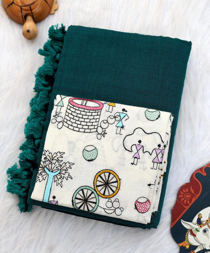 Khadi Cotton Colourful Saree With Designer Printed Blouse