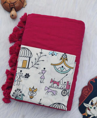 Khadi Cotton Colourful Saree With Designer Printed Blouse