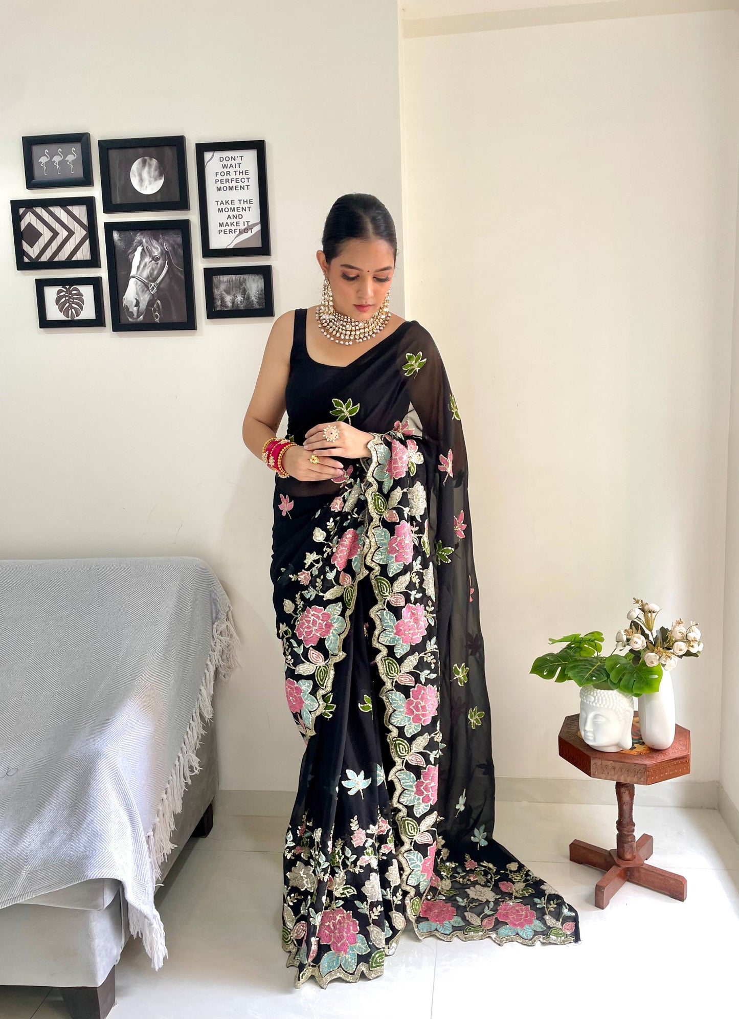 New Wear Soft Georgette  Multicolor Embroidery Work Saree