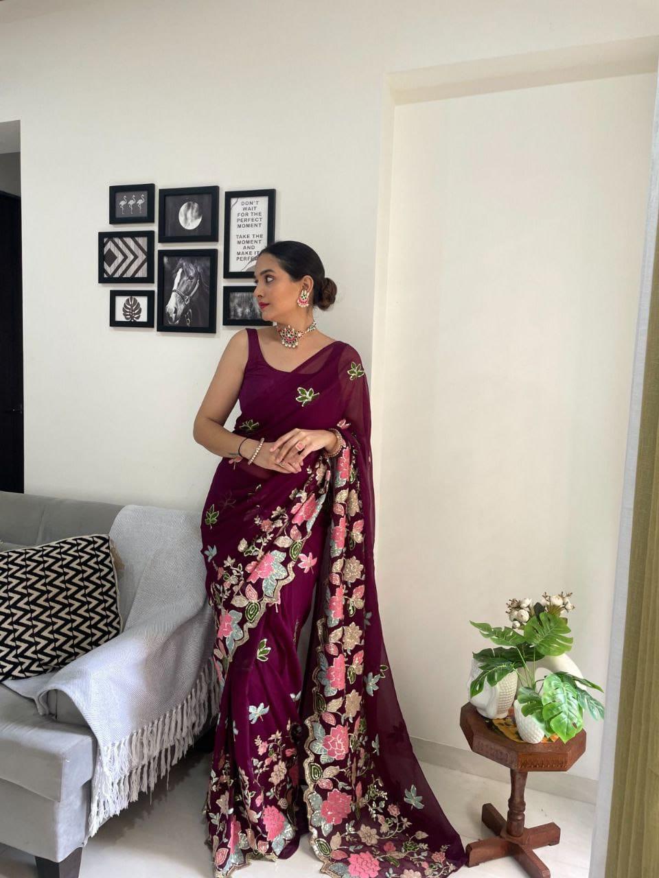 New Wear Soft Georgette  Multicolor Embroidery Work Saree