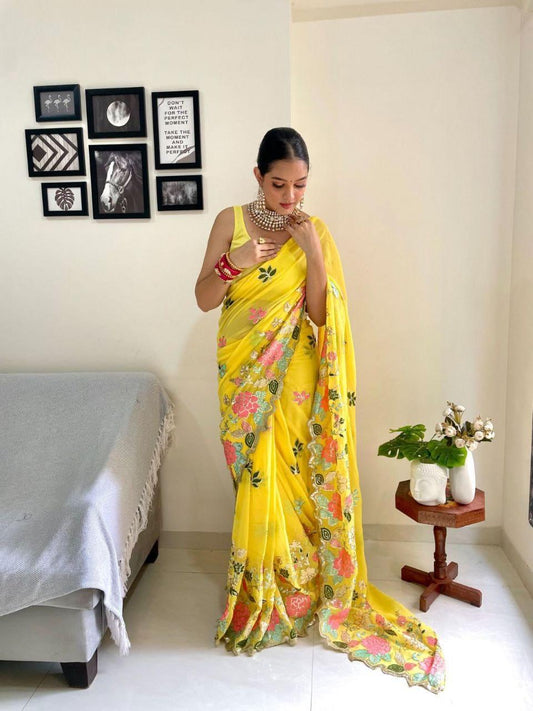 New Wear Soft Georgette  Multicolor Embroidery Work Saree