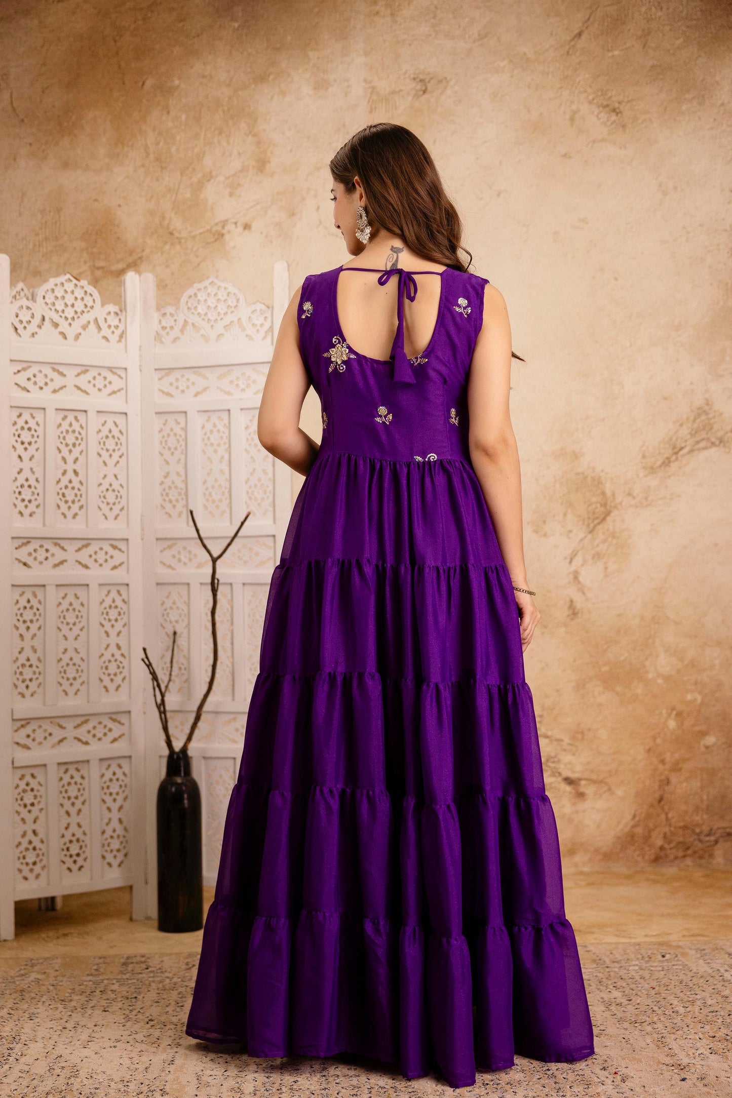 Purple Color Embroidery Work  Anarkali