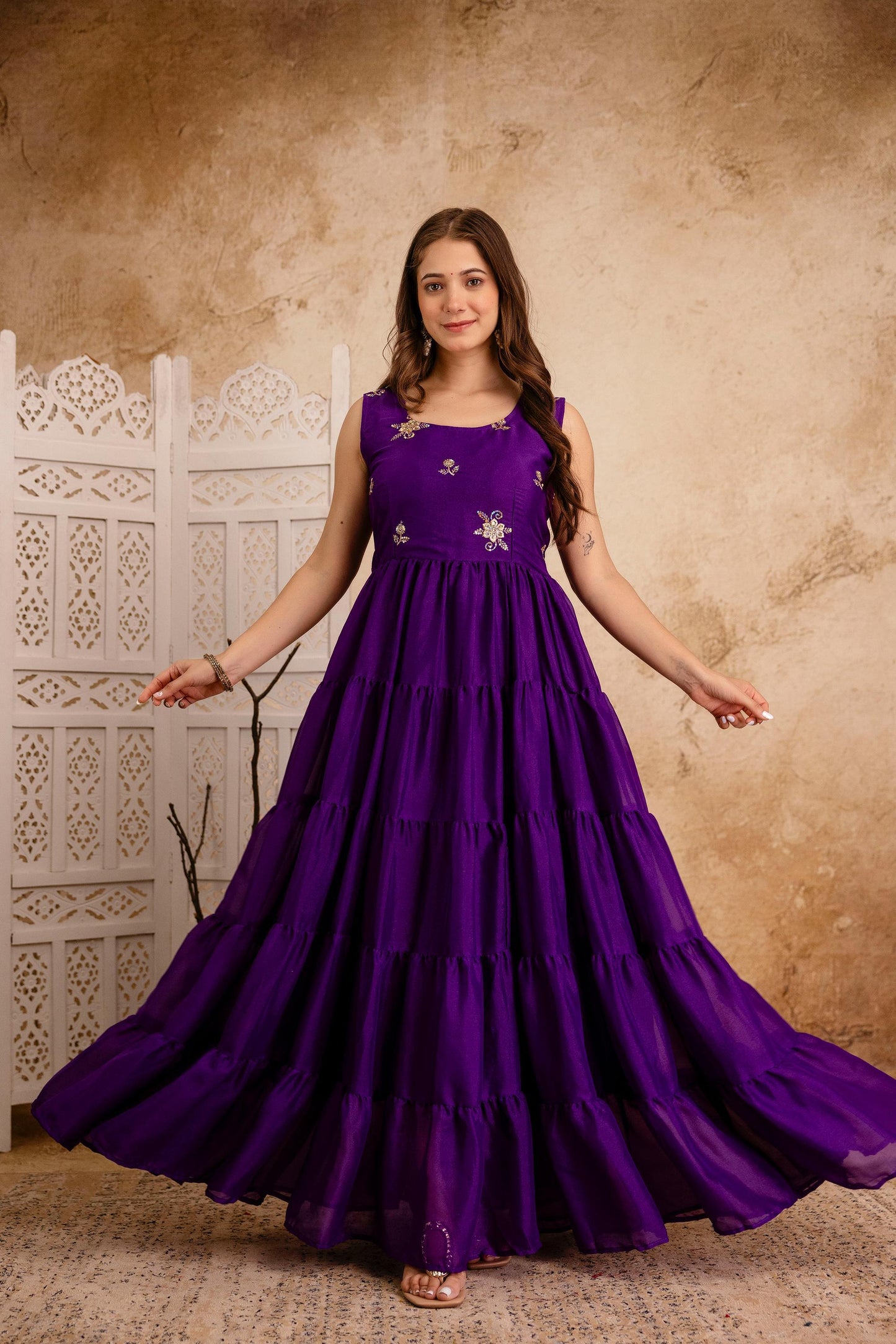Purple Color Embroidery Work  Anarkali
