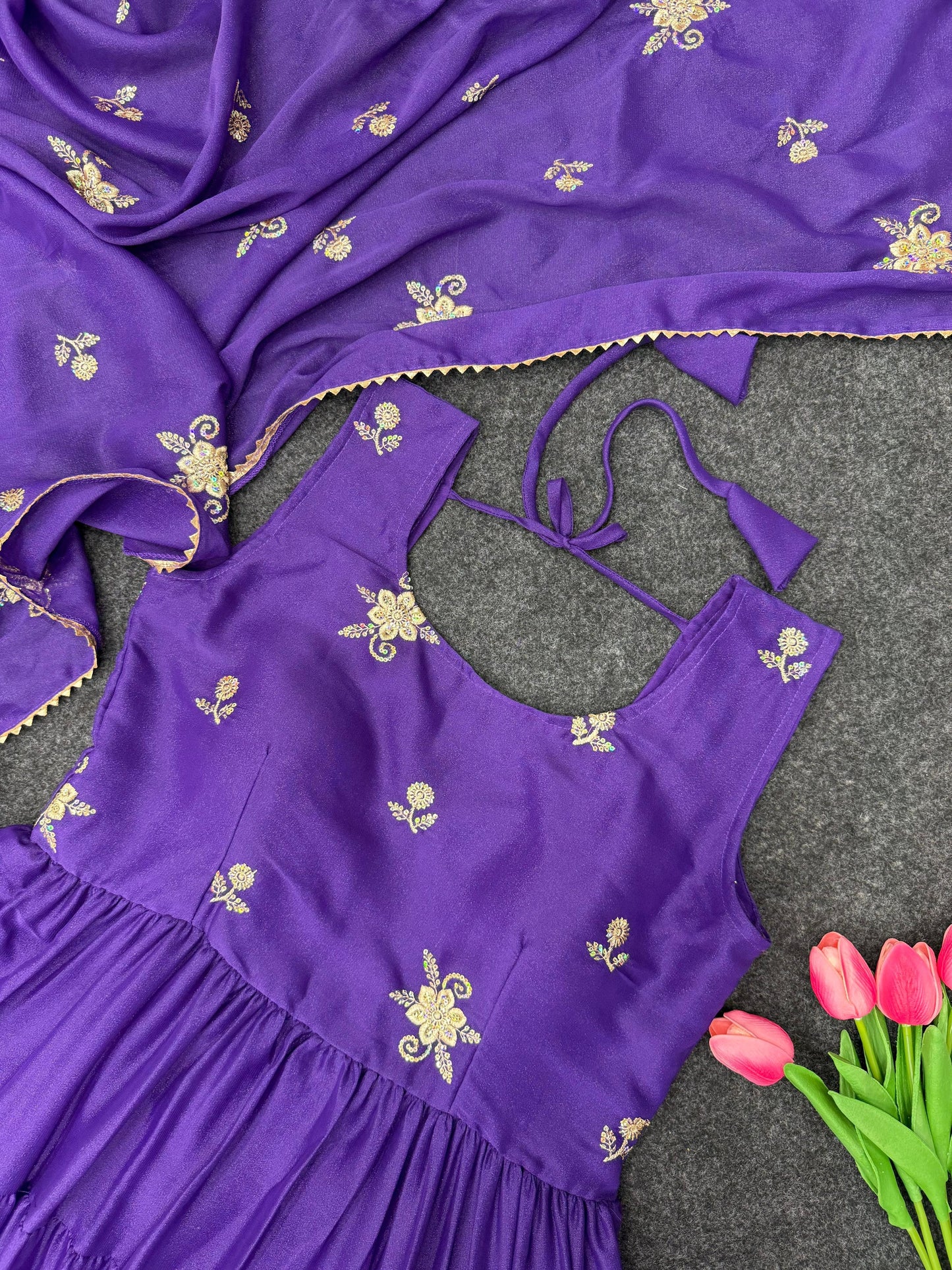 Purple Color Embroidery Work  Anarkali