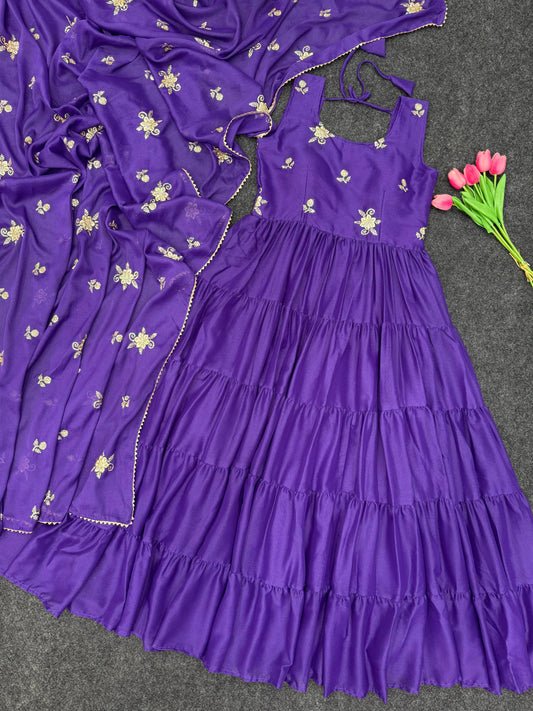 Purple Color Embroidery Work  Anarkali