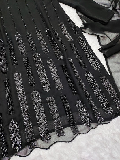 Black Color Embroidery Work Havy Foux Georgette Top Pent