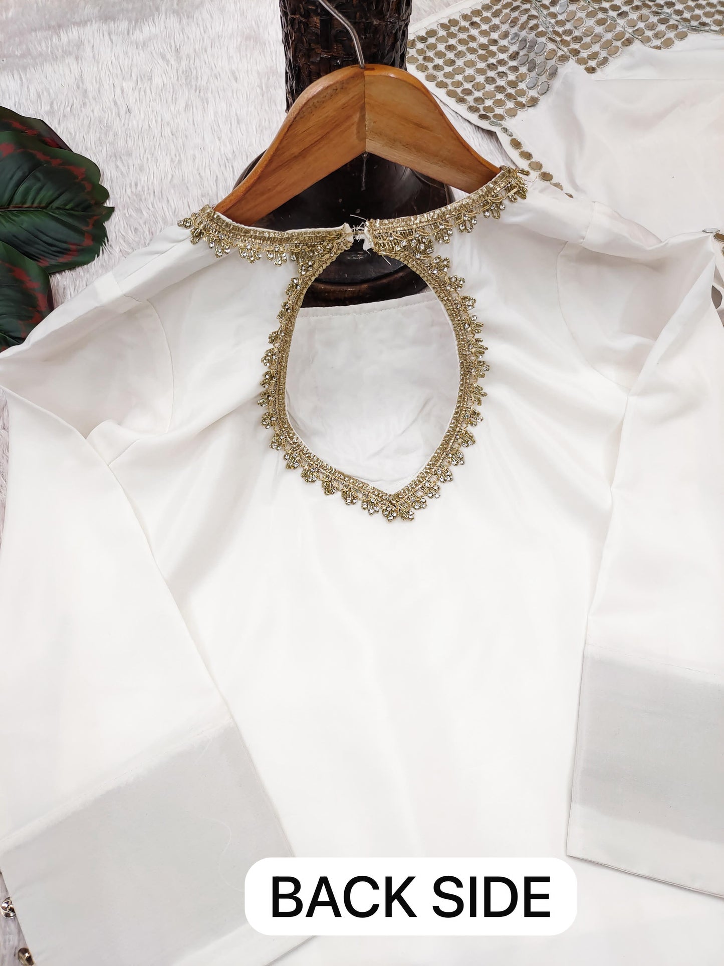 White Color Crep Silk Real Mirror Work Top plazzo