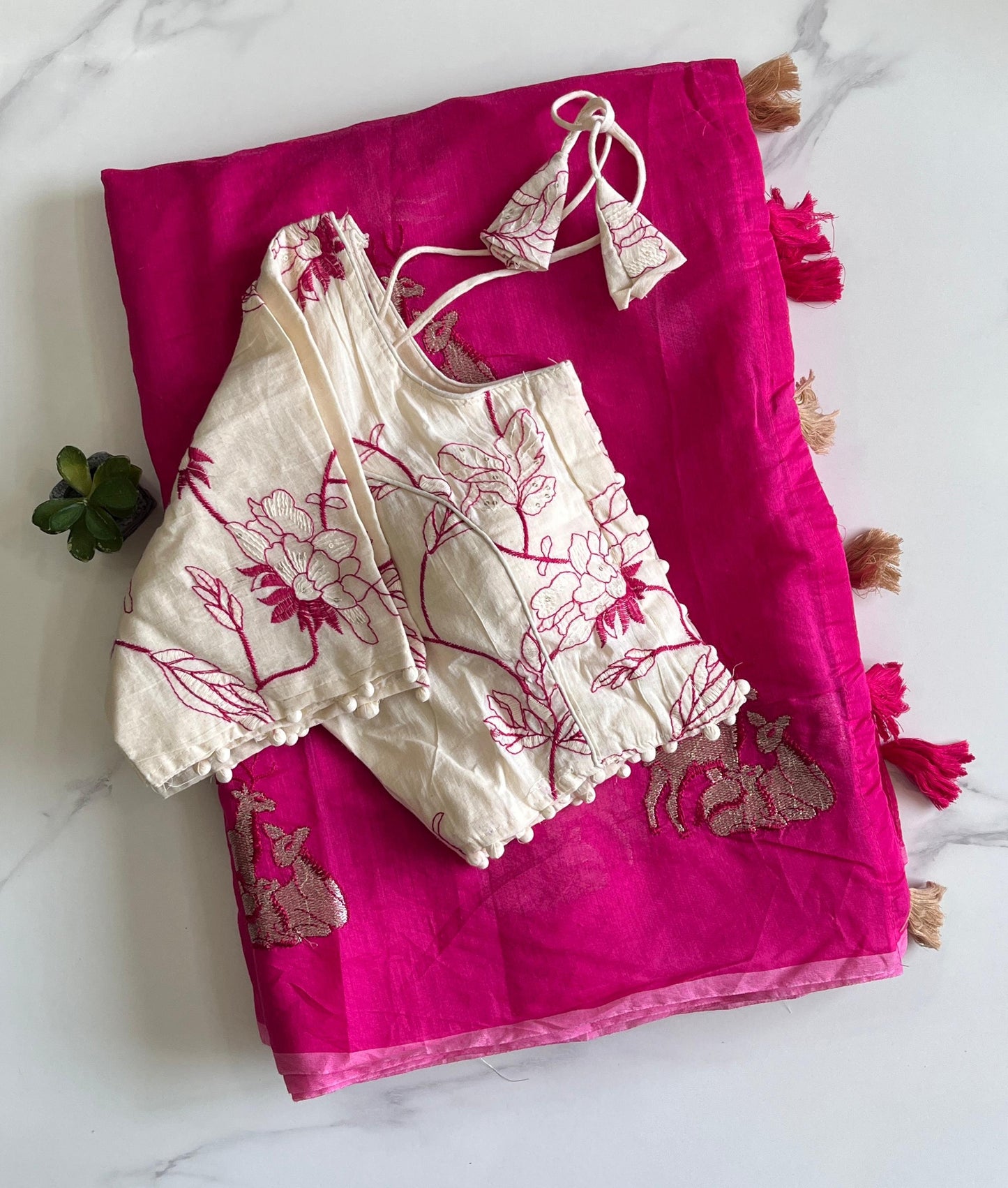White Color Premium Chanderi Deer Work Saree