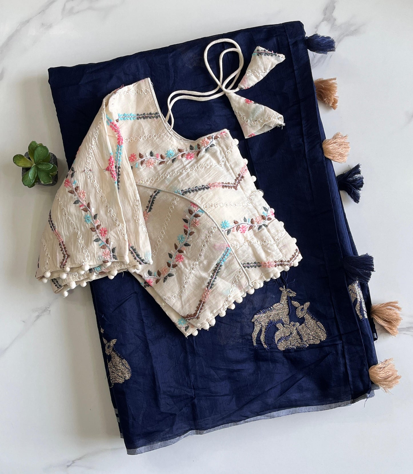White Color Premium Chanderi Deer Work Saree