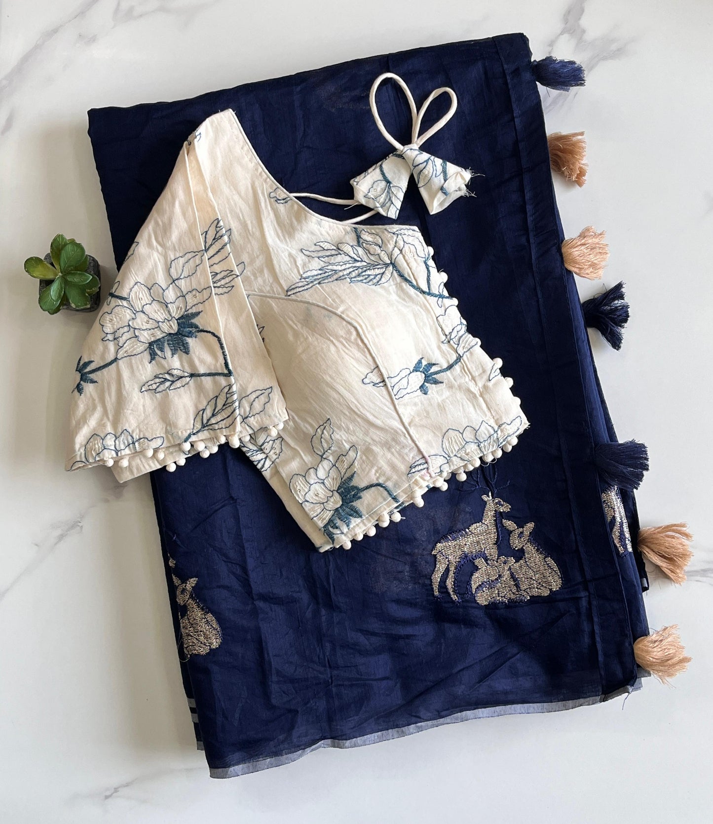 White Color Premium Chanderi Deer Work Saree