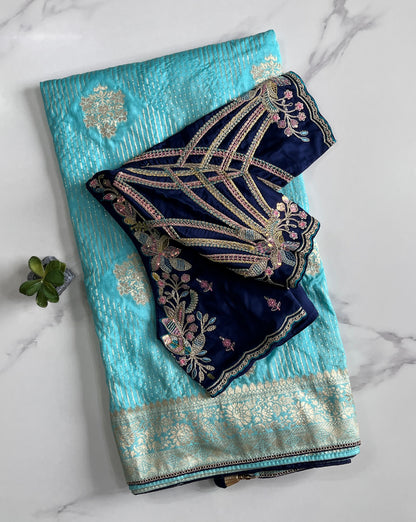Pure Banarasi Embroidery Work With Handwooven Pallu Saree