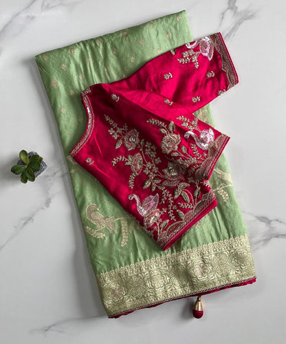 Pure Banarasi Embroidery Work With Handwooven Pallu Saree