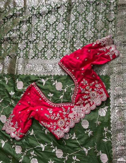 Pure Banarasi Embroidery Work With Handwooven Pallu Saree