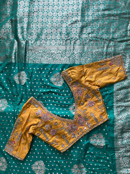 Pure Banarasi Embroidery Work With Handwooven Pallu Saree