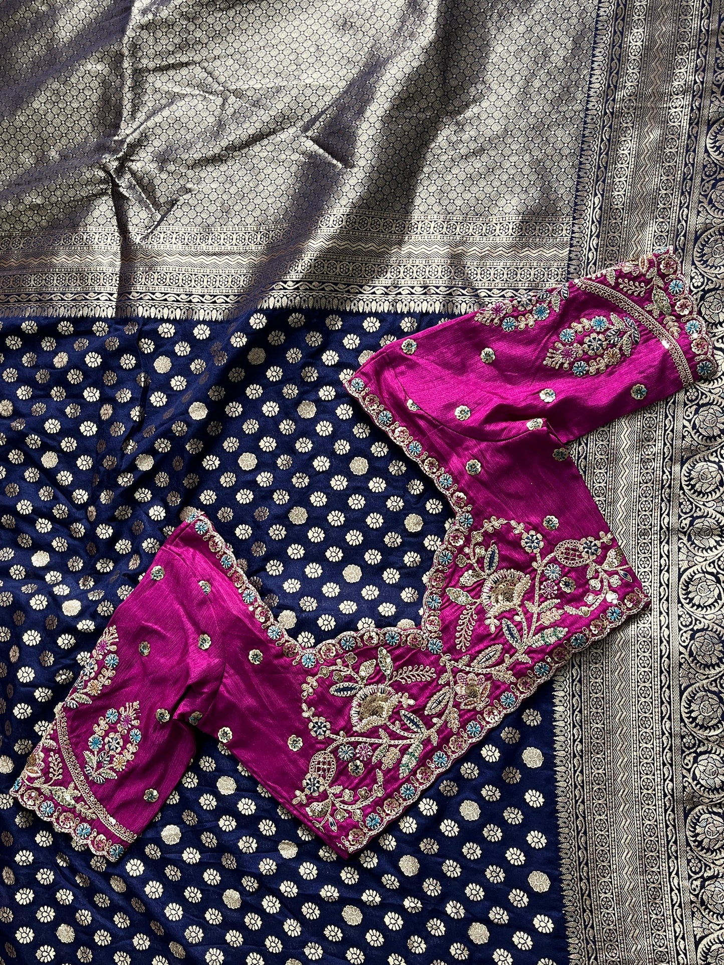 Pure Banarasi Embroidery Work With Handwooven Pallu Saree