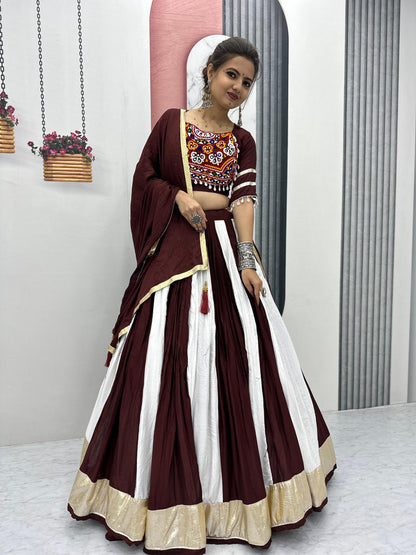 Brown Color Pure Cotton Lumpi Lace Border Lehenga Choli