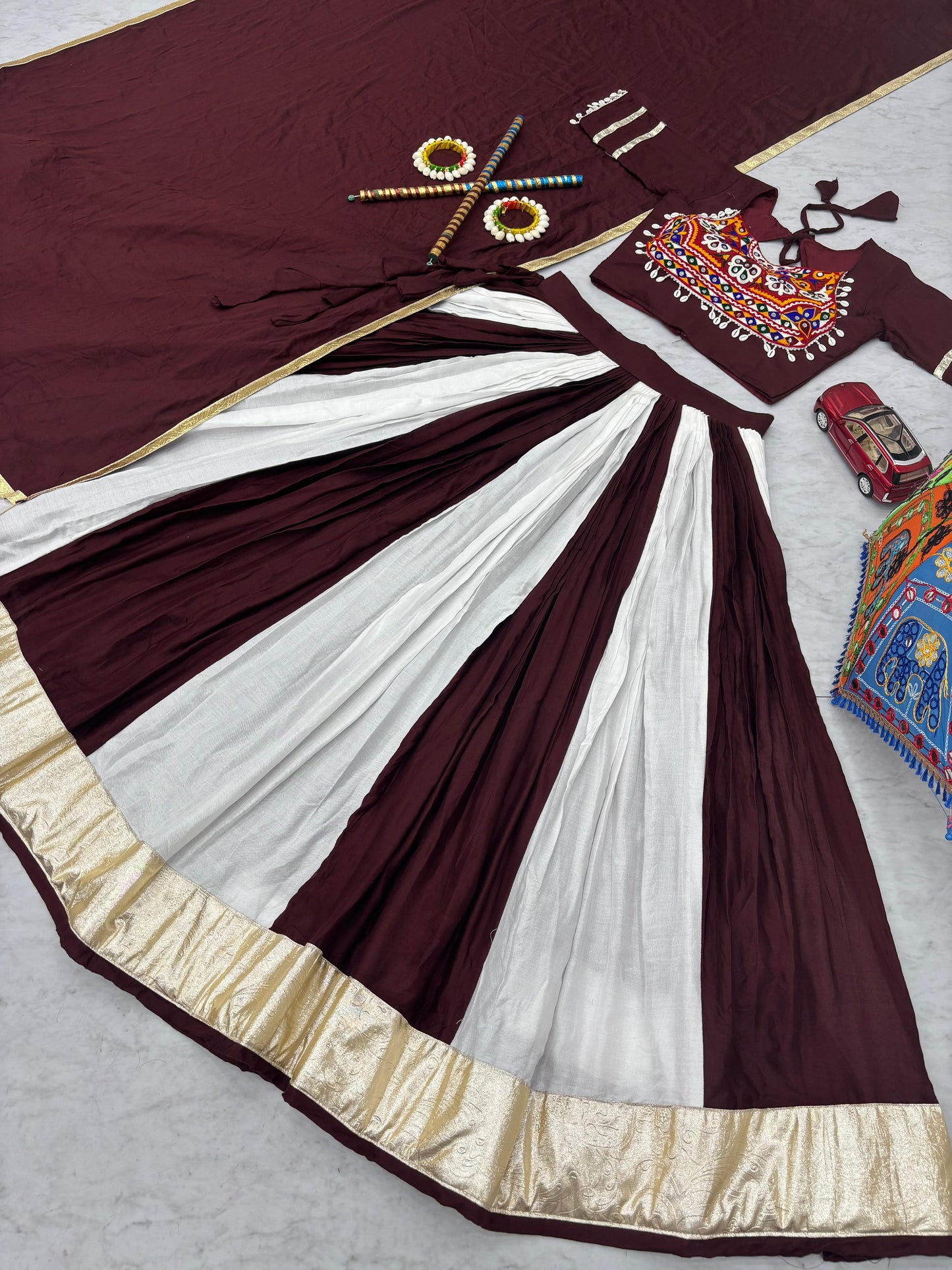 Brown Color Pure Cotton Lumpi Lace Border Lehenga Choli