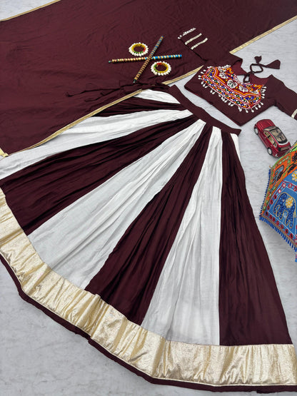 Brown Color Pure Cotton Lumpi Lace Border Lehenga Choli