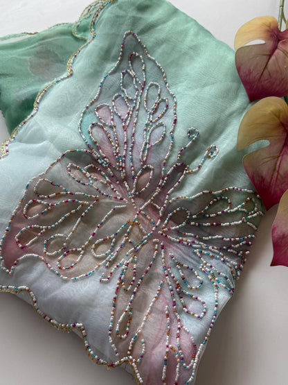 Premium Organza Tissue With Butterfly Work Saree