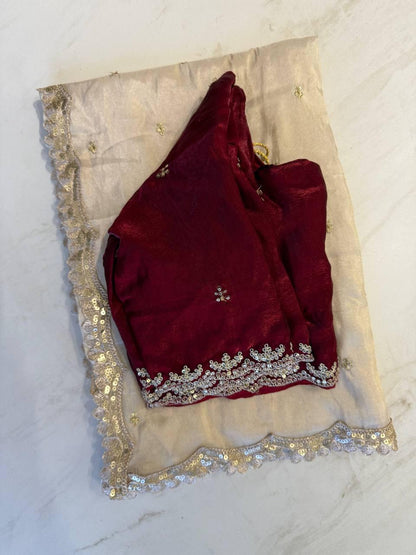 Tissue Silk Fabric With Embroidery Work Saree