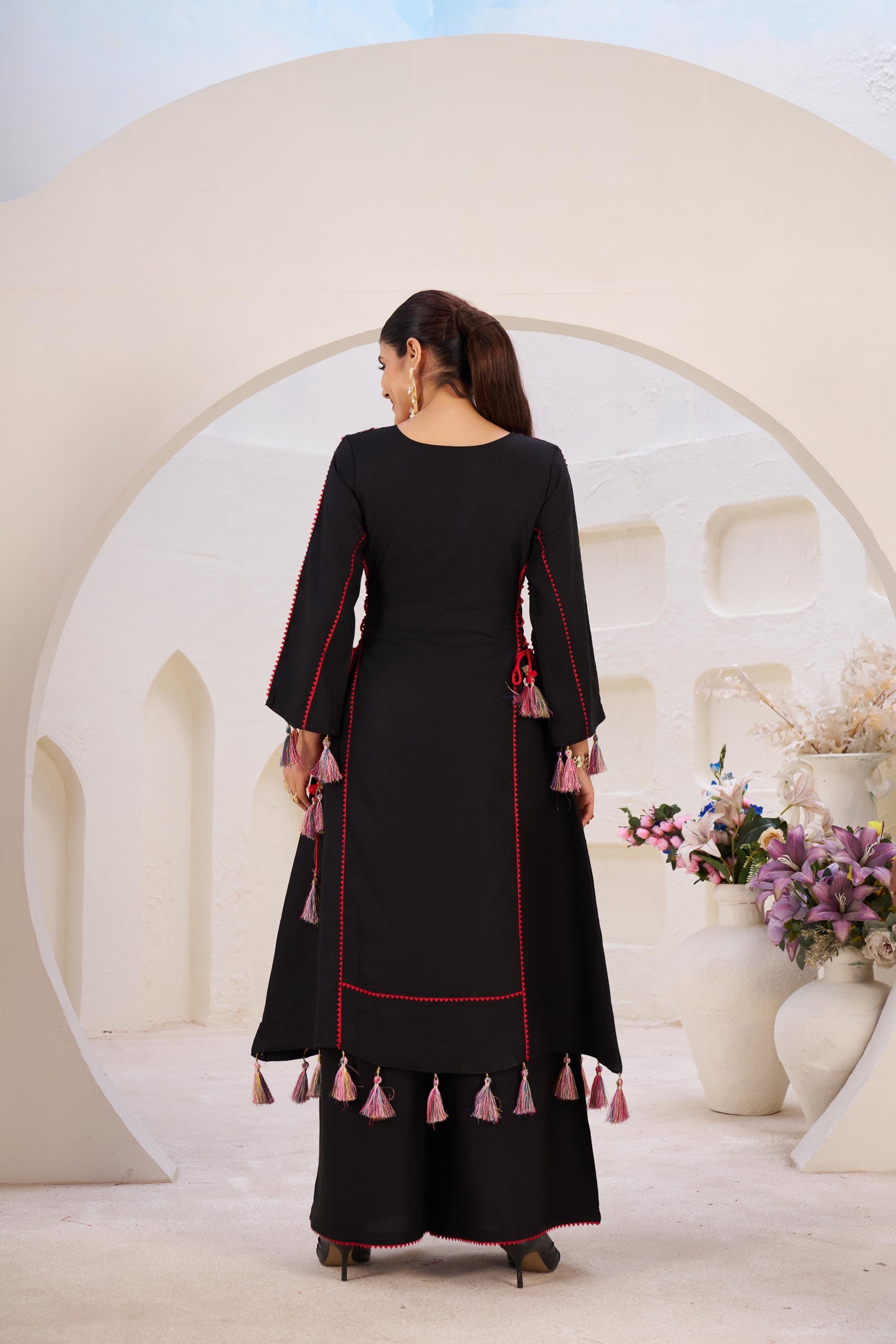 Reyon Fabric With Thread & Real Mirror Work Top Plazzo