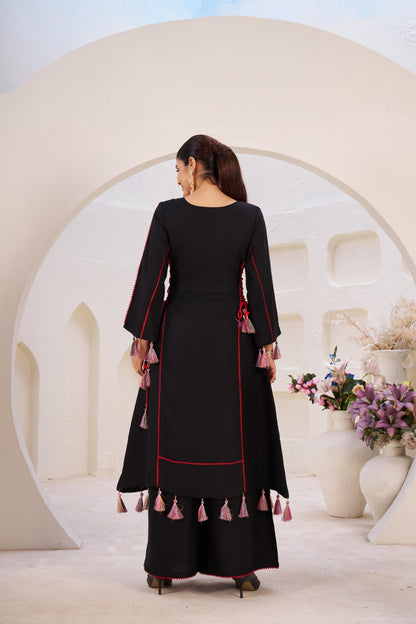 Reyon Fabric With Thread & Real Mirror Work Top Plazzo
