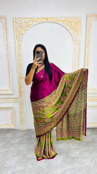 Original Japan Silk With Printed Work Saree