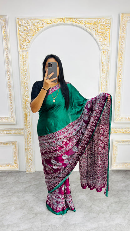Original Japan Silk With Printed Work Saree