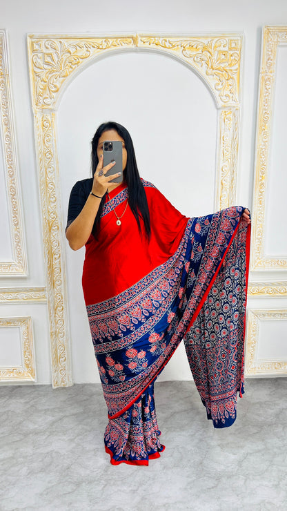 Original Japan Silk With Printed Work Saree