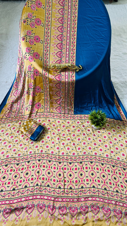 Original Japan Silk With Printed Work Saree