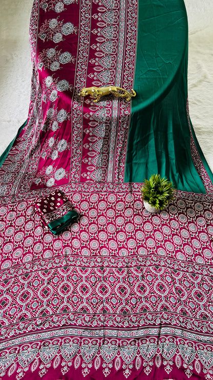 Original Japan Silk With Printed Work Saree